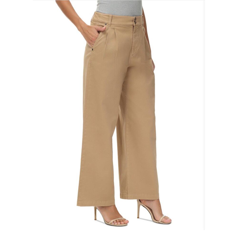 Frye Womens Pants Back Buckle-Khaki-Tan Pleated High-Rise Size 31 NWT $159 MSRP